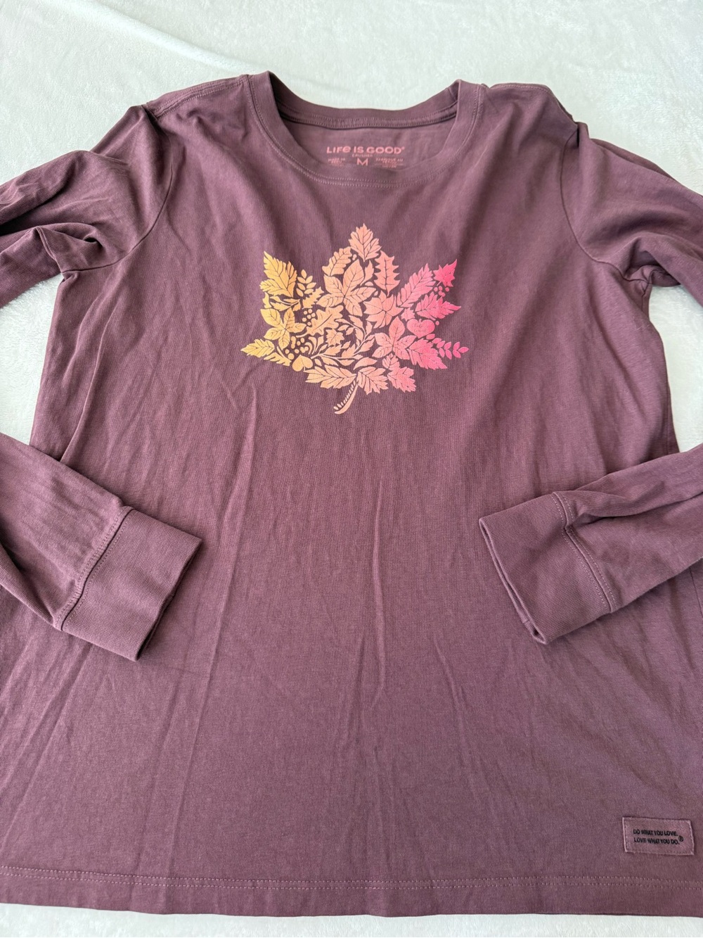 Life is Good Women's Leaf of Leaves Long Sleeve Crusher Tee Mahogany Brown M D82
